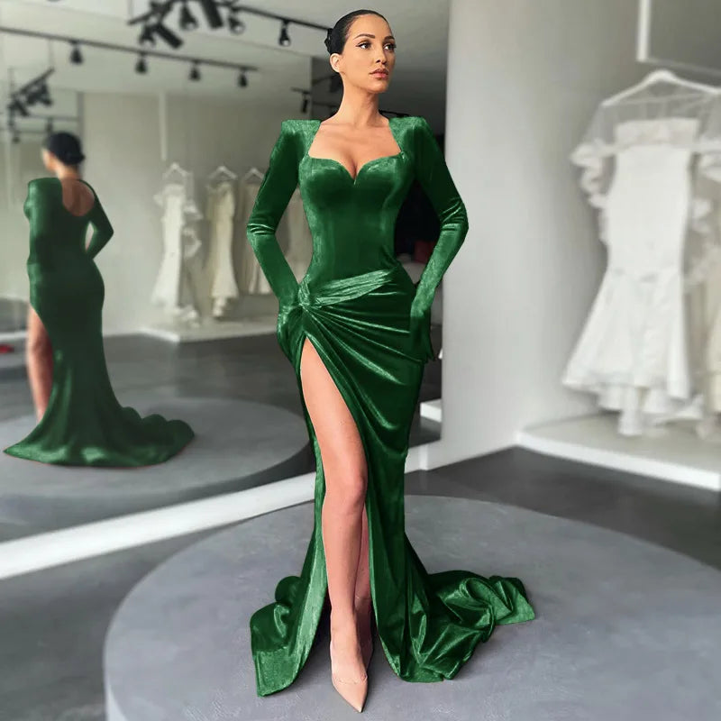 Sculpted Velvet Slit Gown