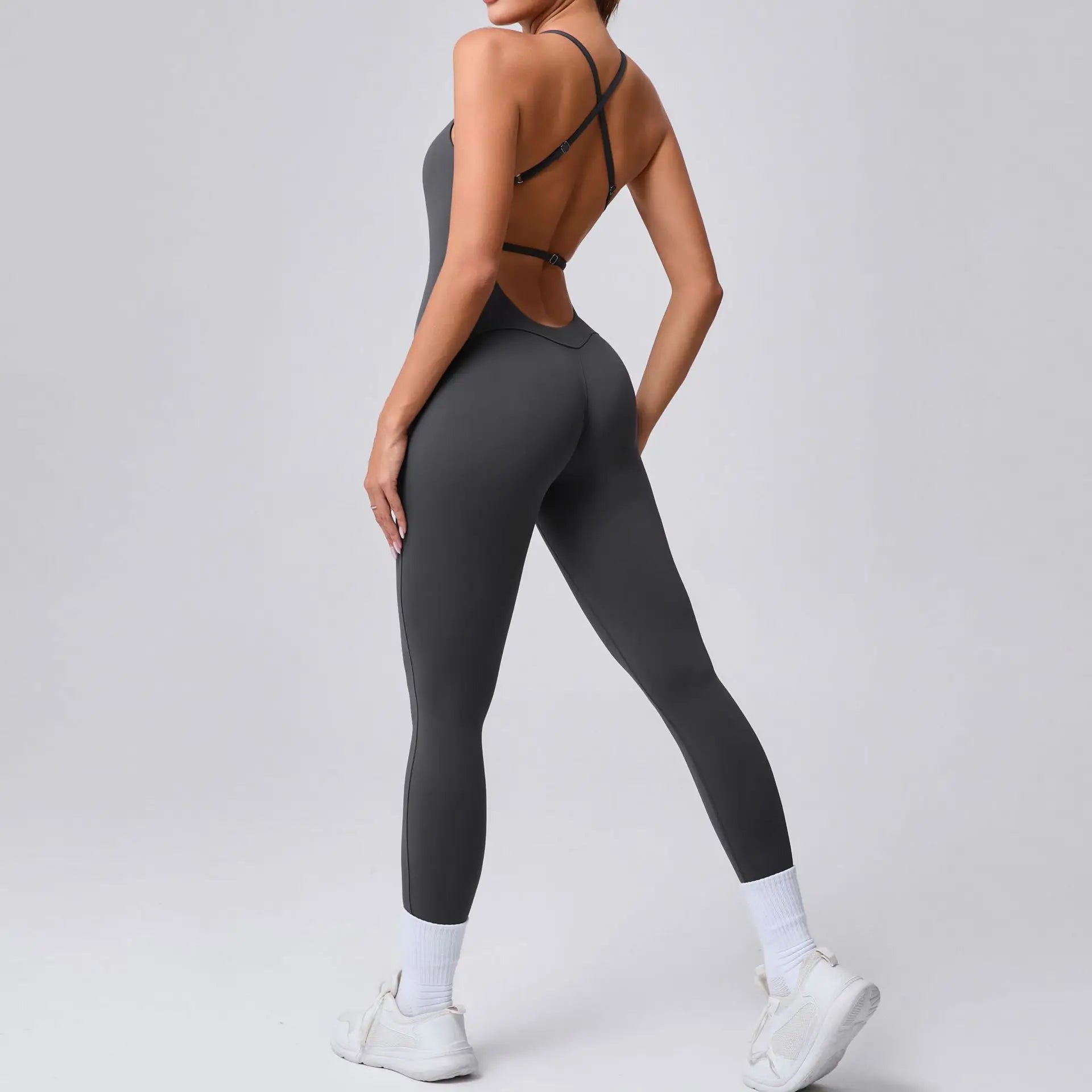 2025 New Sexy Back Cross Straps Beauty Back Peach Hip Tight One-piece Gym Workout Yoga Suit Women Sports Fitness Rompers Gym