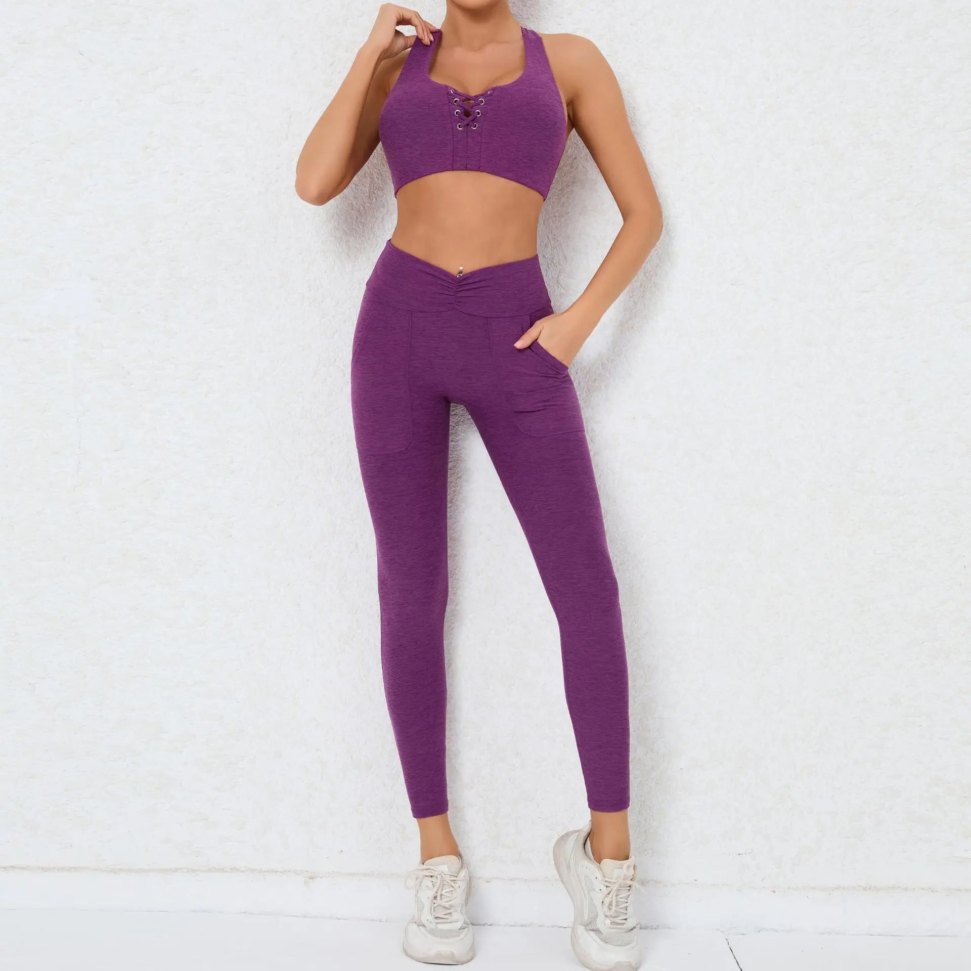 2 Pieces Gym Sports Suit Fitness Suit with Pocket Yoga Training Clothes Yoga Set Sexy Sports Leggings Set Women's Push Up Suit
