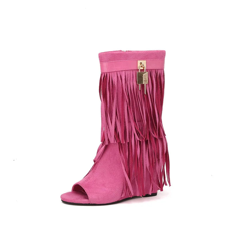 Boho Tassel Peep-Toe Booties