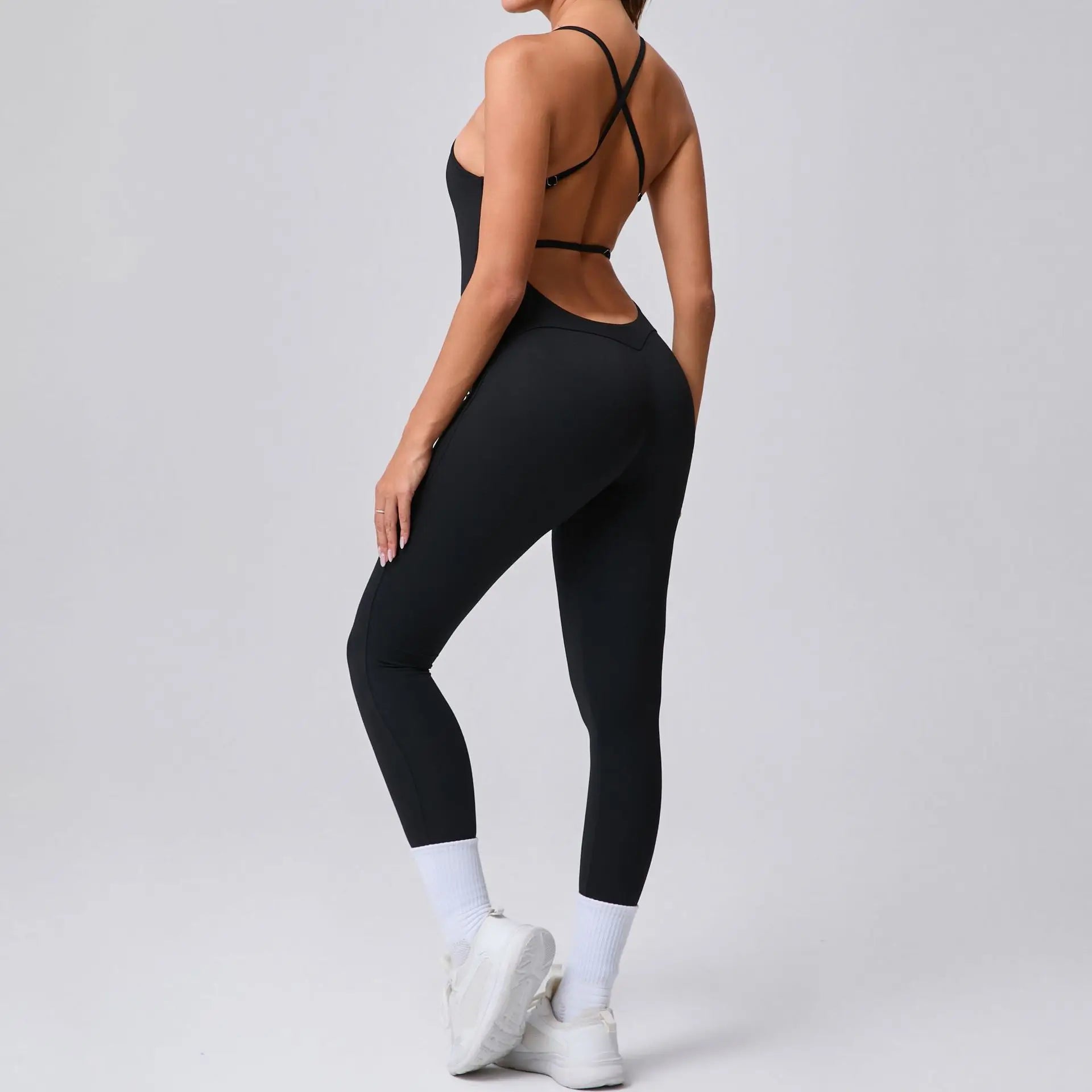 2025 New Sexy Back Cross Straps Beauty Back Peach Hip Tight One-piece Gym Workout Yoga Suit Women Sports Fitness Rompers Gym