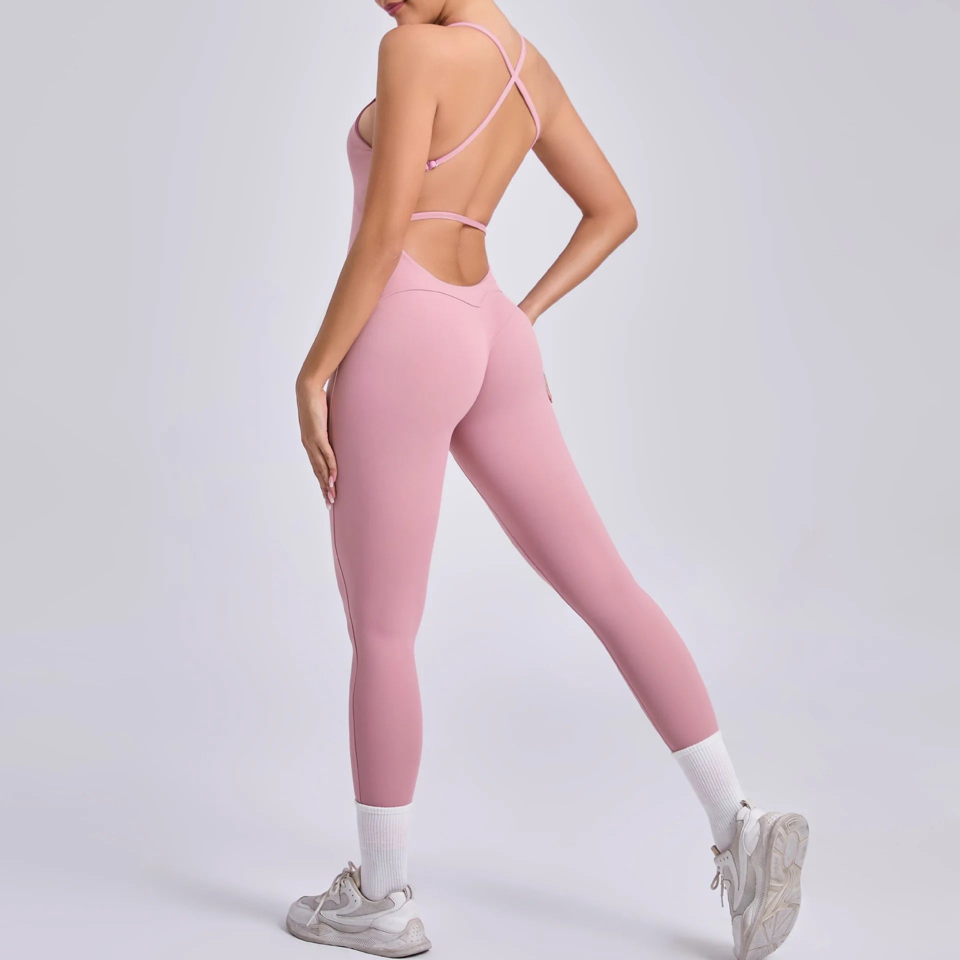 2025 New Sexy Back Cross Straps Beauty Back Peach Hip Tight One-piece Gym Workout Yoga Suit Women Sports Fitness Rompers Gym
