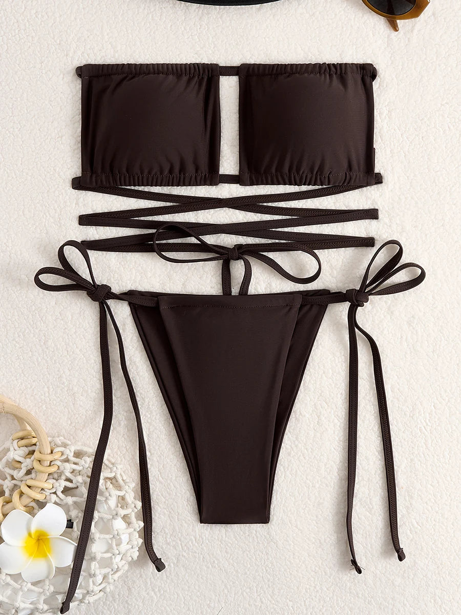 Leopard Print Strappy Tie Bikini Set