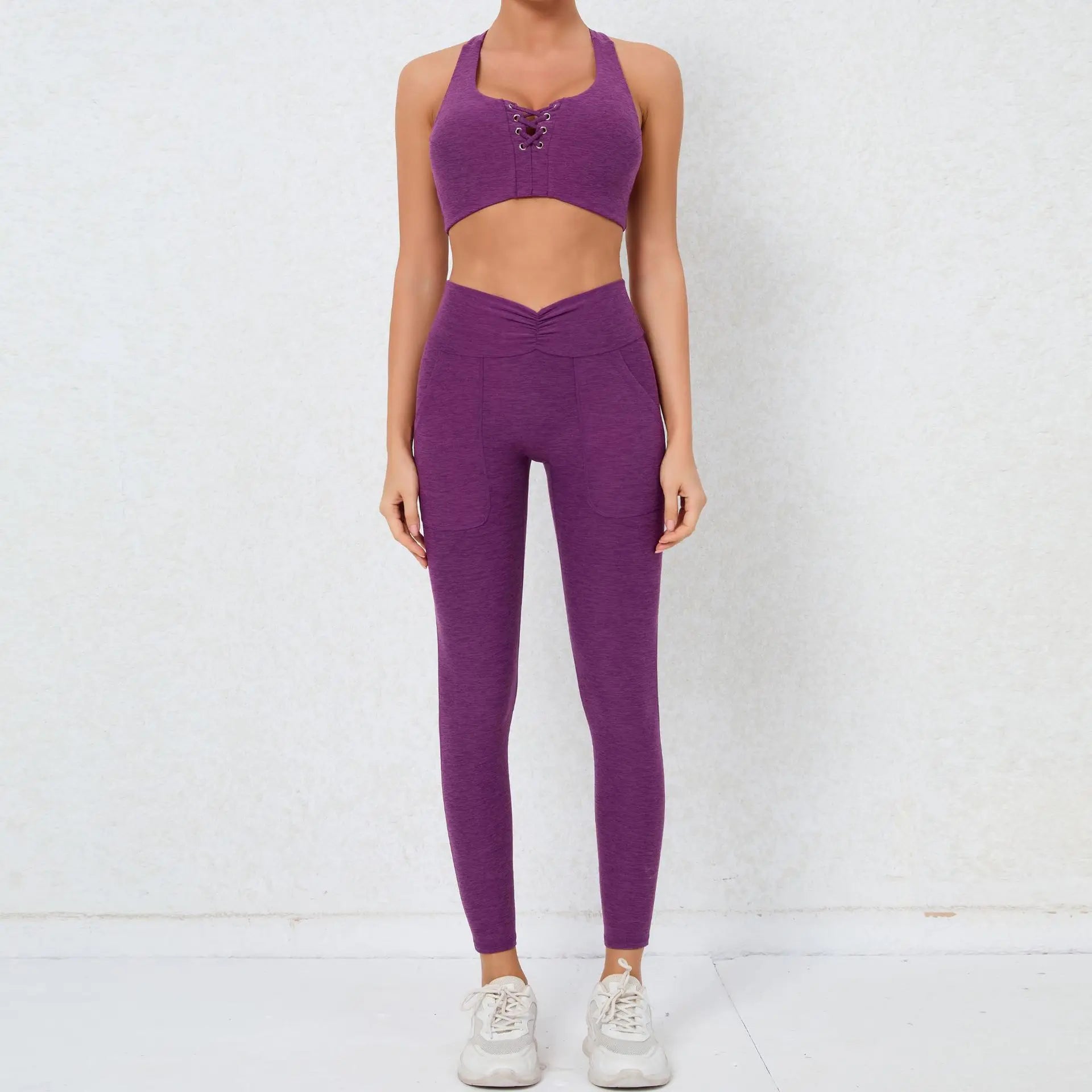 2 Pieces Gym Sports Suit Fitness Suit with Pocket Yoga Training Clothes Yoga Set Sexy Sports Leggings Set Women's Push Up Suit