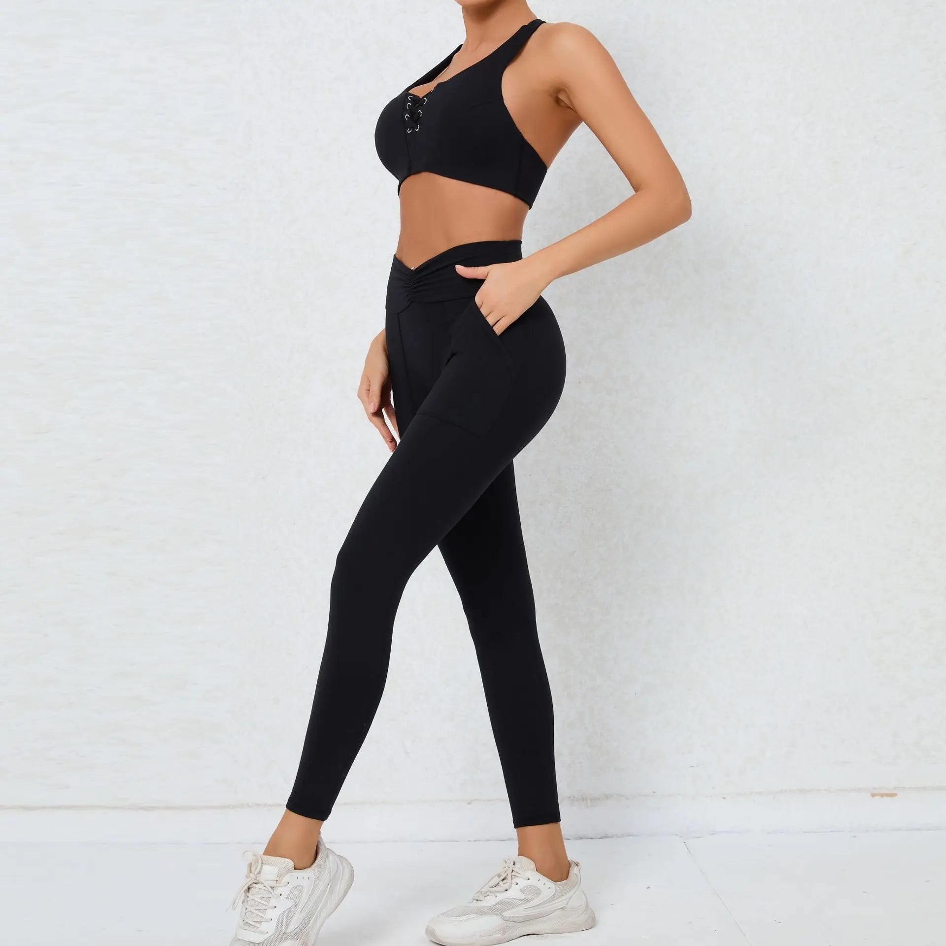 2 Pieces Gym Sports Suit Fitness Suit with Pocket Yoga Training Clothes Yoga Set Sexy Sports Leggings Set Women's Push Up Suit