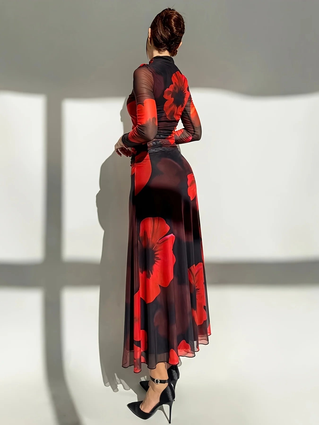 Floral Mesh Bodycon Maxi Dress