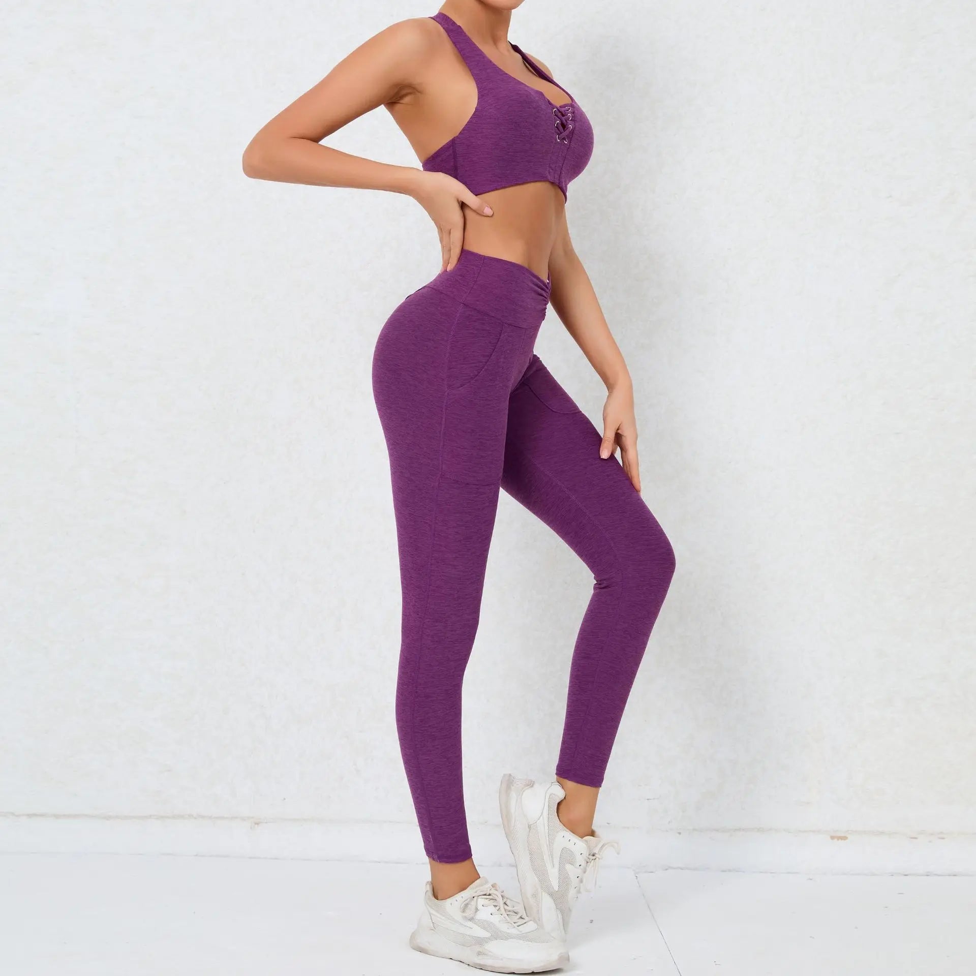 2 Pieces Gym Sports Suit Fitness Suit with Pocket Yoga Training Clothes Yoga Set Sexy Sports Leggings Set Women's Push Up Suit