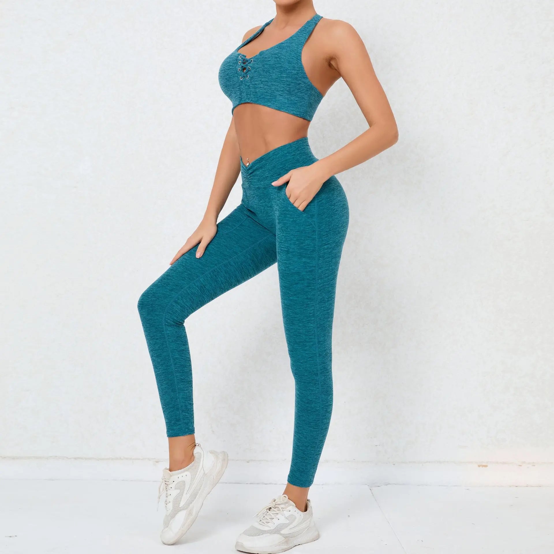 2 Pieces Gym Sports Suit Fitness Suit with Pocket Yoga Training Clothes Yoga Set Sexy Sports Leggings Set Women's Push Up Suit