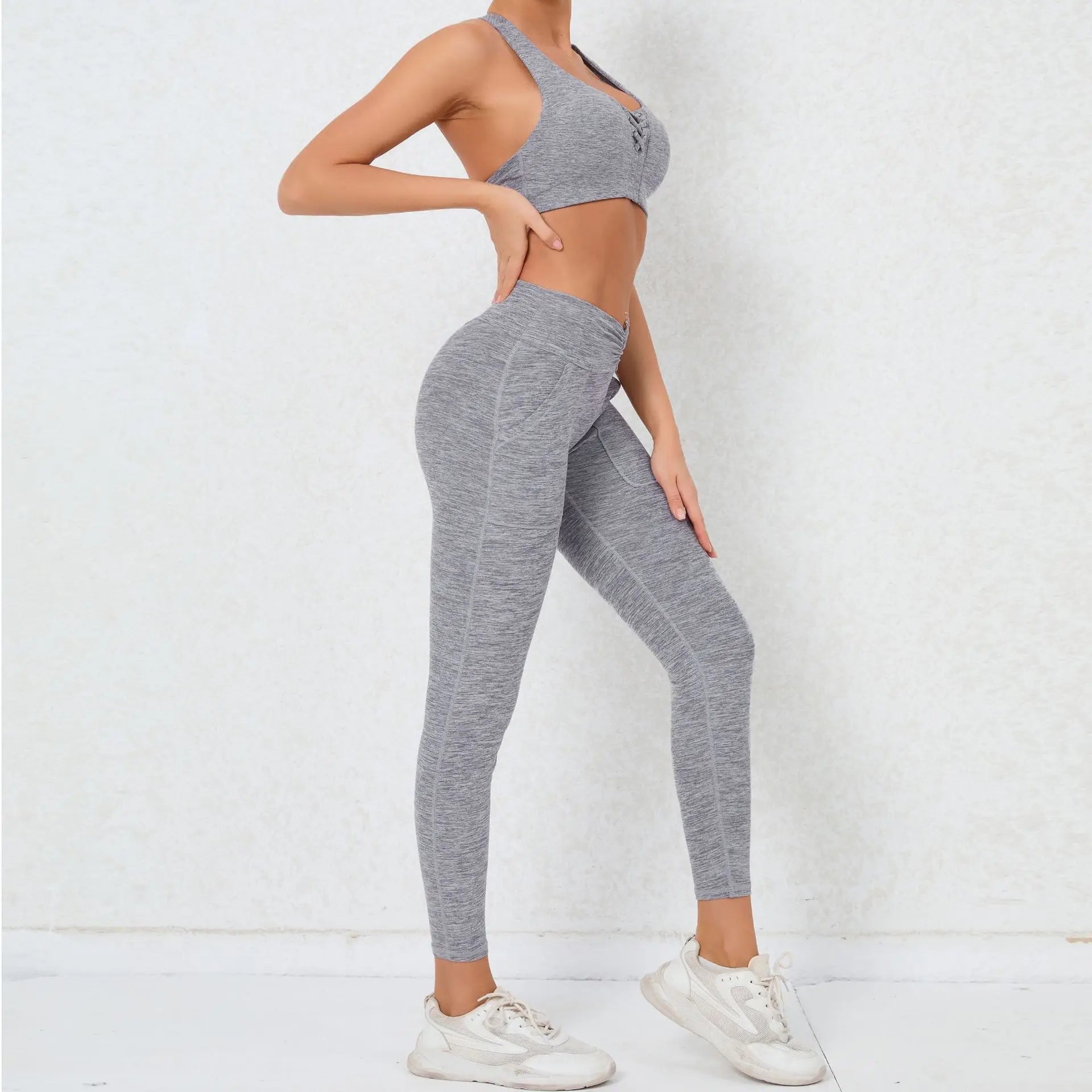2 Pieces Gym Sports Suit Fitness Suit with Pocket Yoga Training Clothes Yoga Set Sexy Sports Leggings Set Women's Push Up Suit