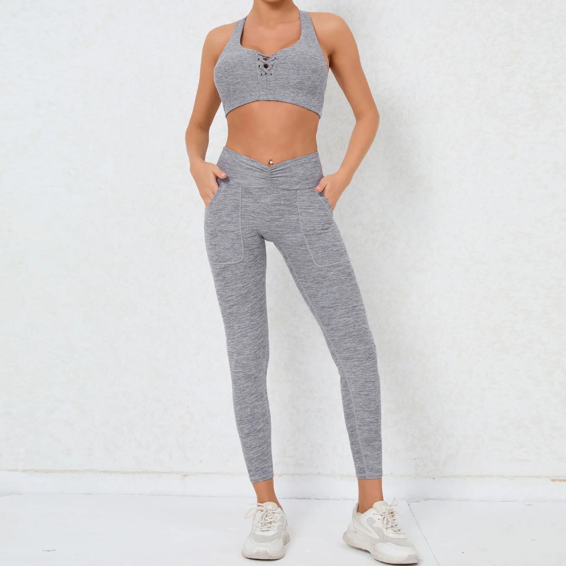 2 Pieces Gym Sports Suit Fitness Suit with Pocket Yoga Training Clothes Yoga Set Sexy Sports Leggings Set Women's Push Up Suit