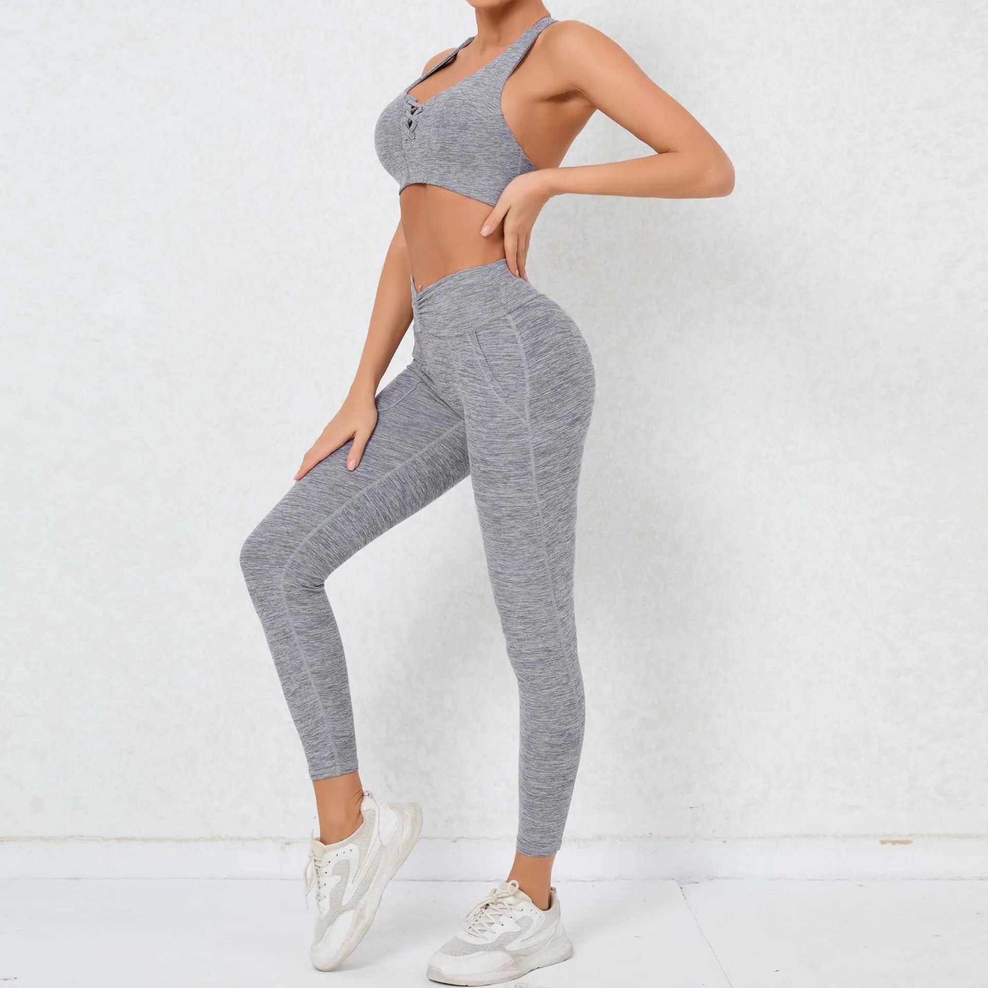 2 Pieces Gym Sports Suit Fitness Suit with Pocket Yoga Training Clothes Yoga Set Sexy Sports Leggings Set Women's Push Up Suit