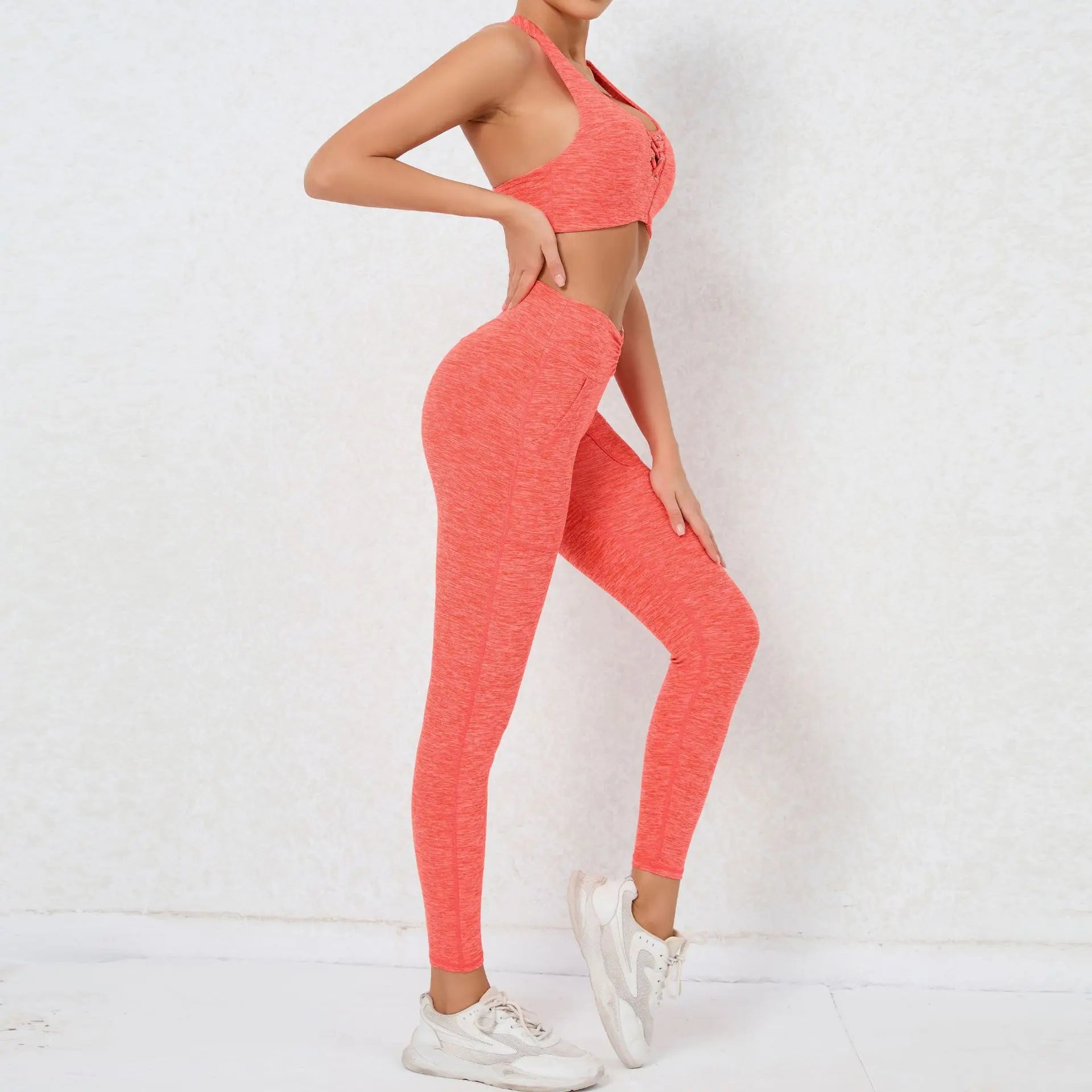 2 Pieces Gym Sports Suit Fitness Suit with Pocket Yoga Training Clothes Yoga Set Sexy Sports Leggings Set Women's Push Up Suit