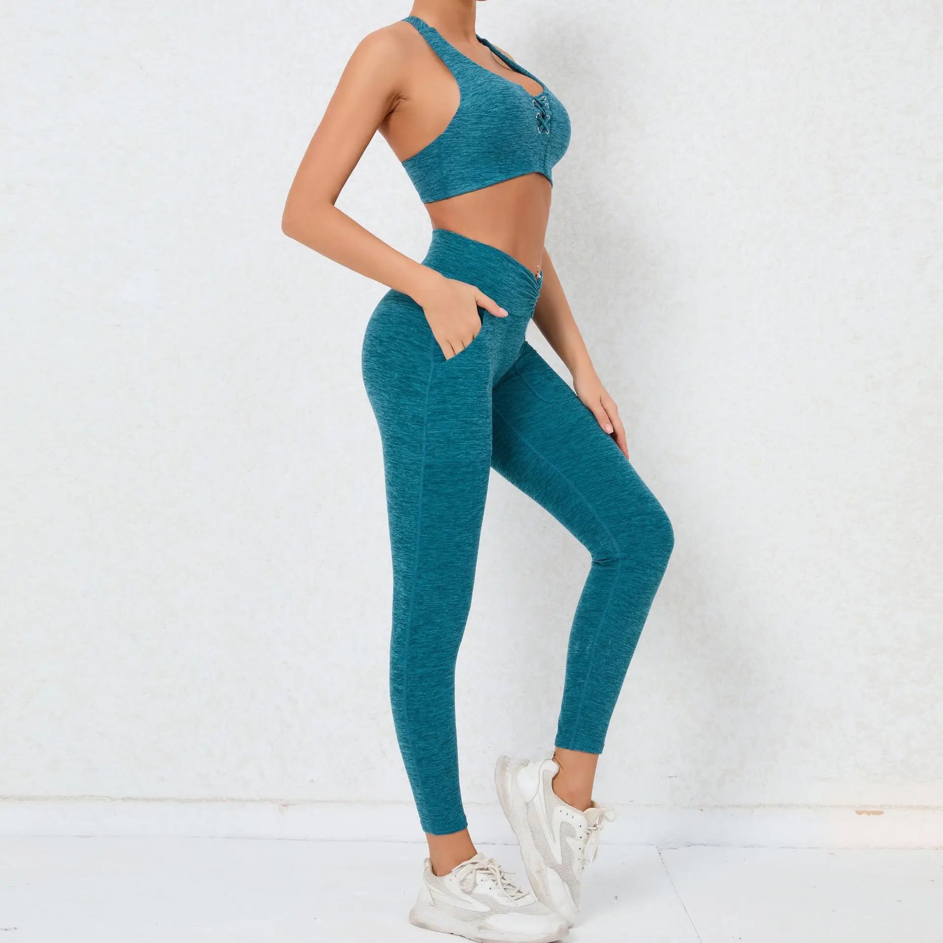 2 Pieces Gym Sports Suit Fitness Suit with Pocket Yoga Training Clothes Yoga Set Sexy Sports Leggings Set Women's Push Up Suit