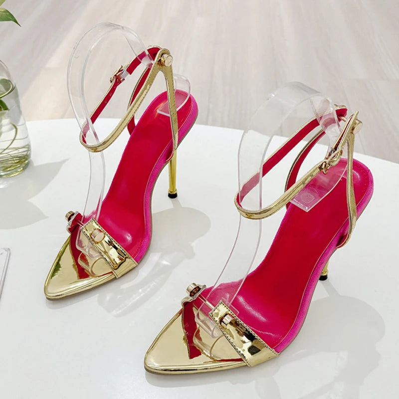 Metallic Pointed Toe Stiletto Sandals