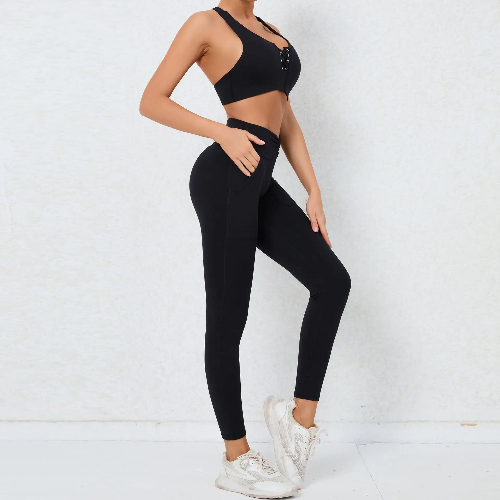2 Pieces Gym Sports Suit Fitness Suit with Pocket Yoga Training Clothes Yoga Set Sexy Sports Leggings Set Women's Push Up Suit