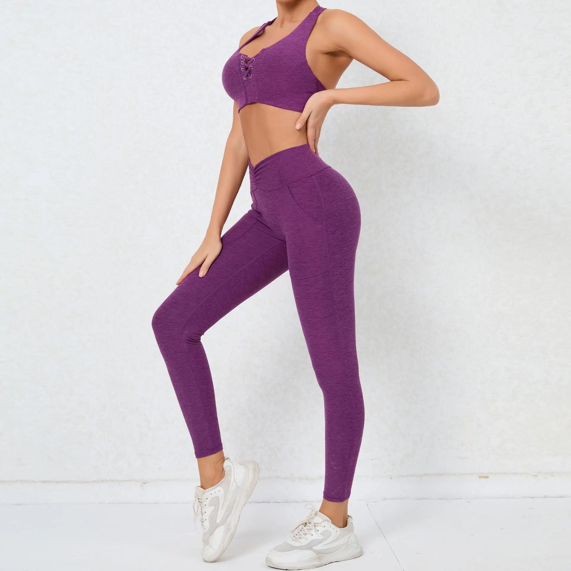 2 Pieces Gym Sports Suit Fitness Suit with Pocket Yoga Training Clothes Yoga Set Sexy Sports Leggings Set Women's Push Up Suit