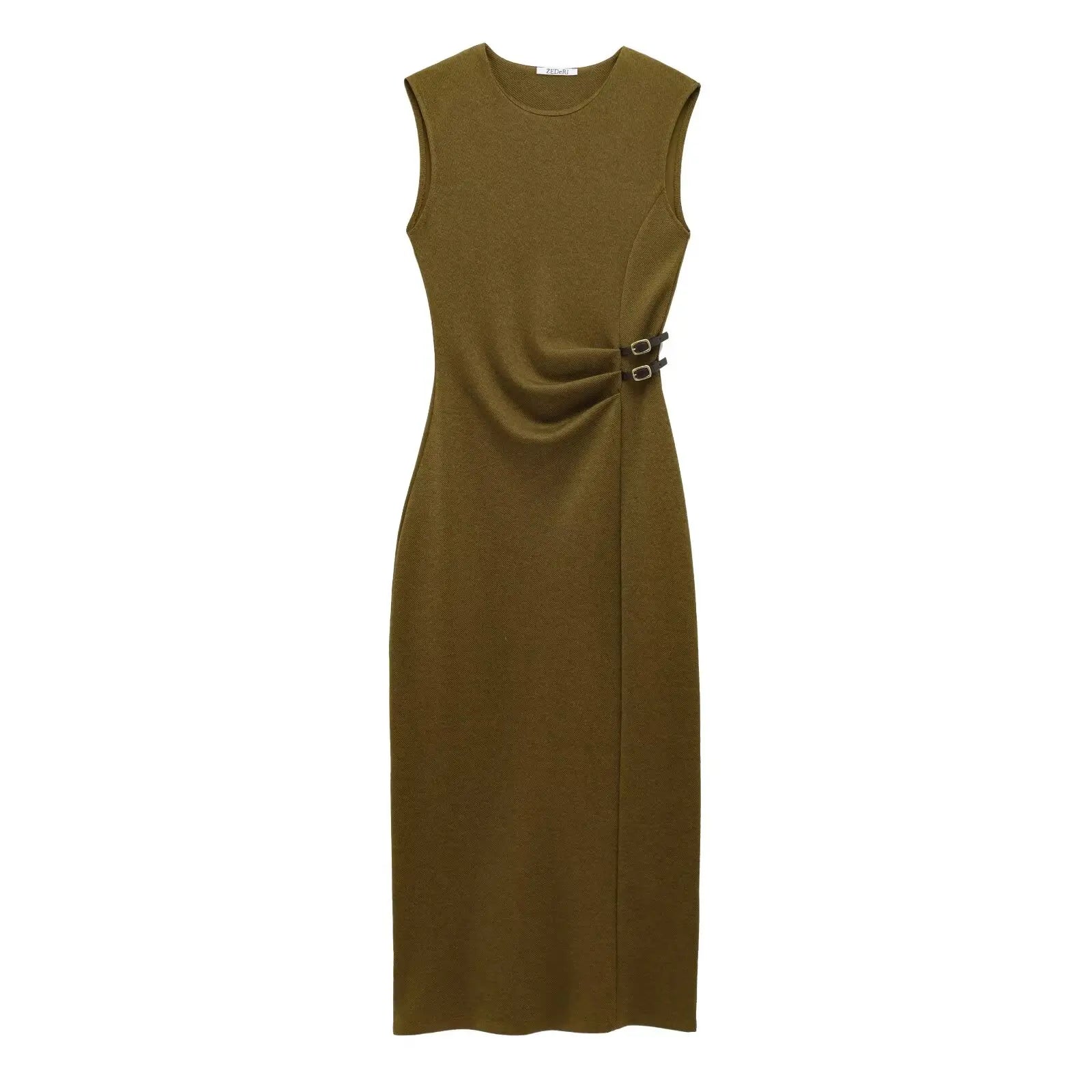 Sleeveless Belted Bodycon Midi Dress
