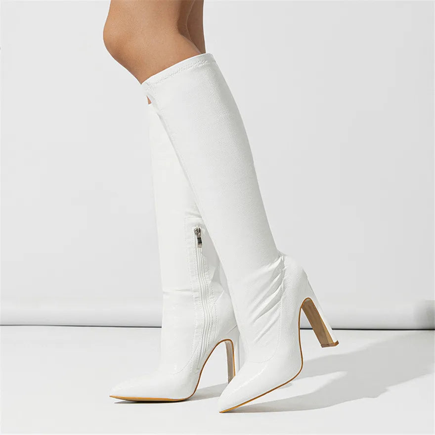 Faux Croc Knee-High Boots