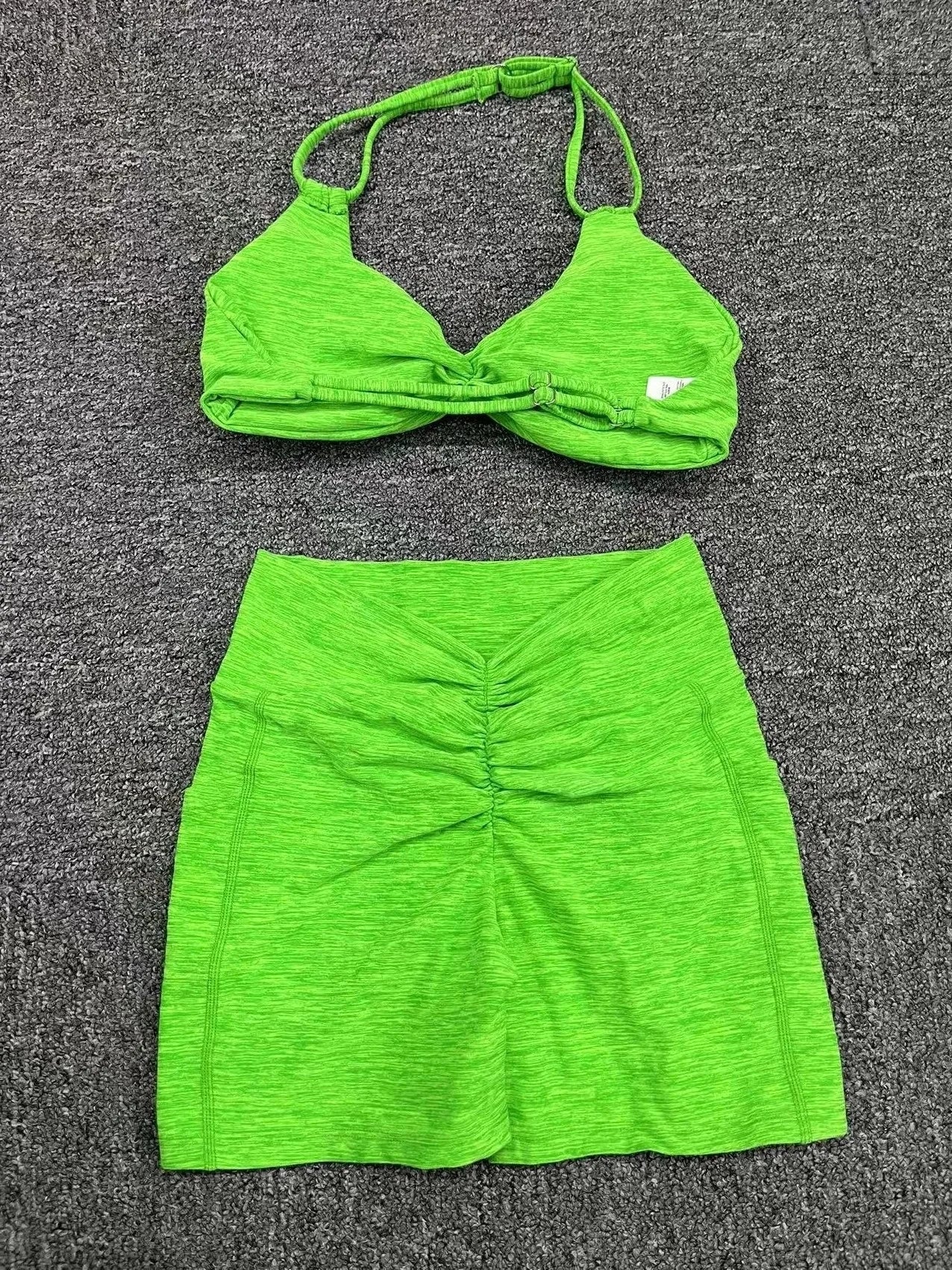 2 Pieces Sports Set Yoga Fitness Waist High Pockets for Raising Hip Shorts Backless Bra Suits Training Leggings Set for Women