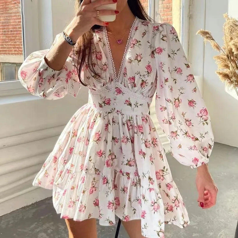Floral Puff Sleeve Mini Dress