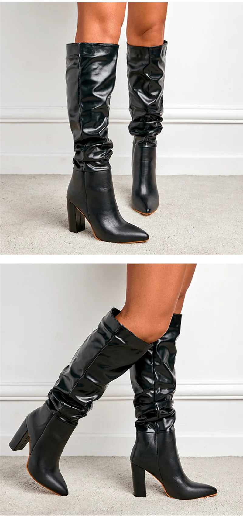 Sleek Black Slouch High-Heel Boots