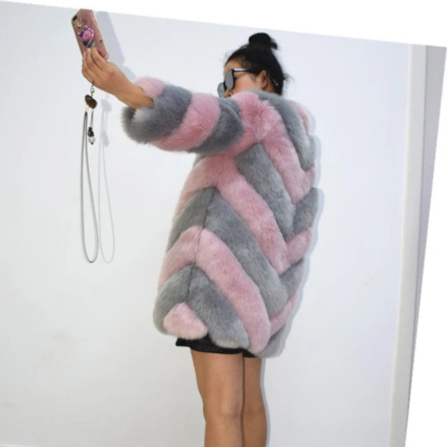 Monochrome Chevron Fur Coat