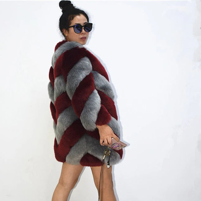 Monochrome Chevron Fur Coat