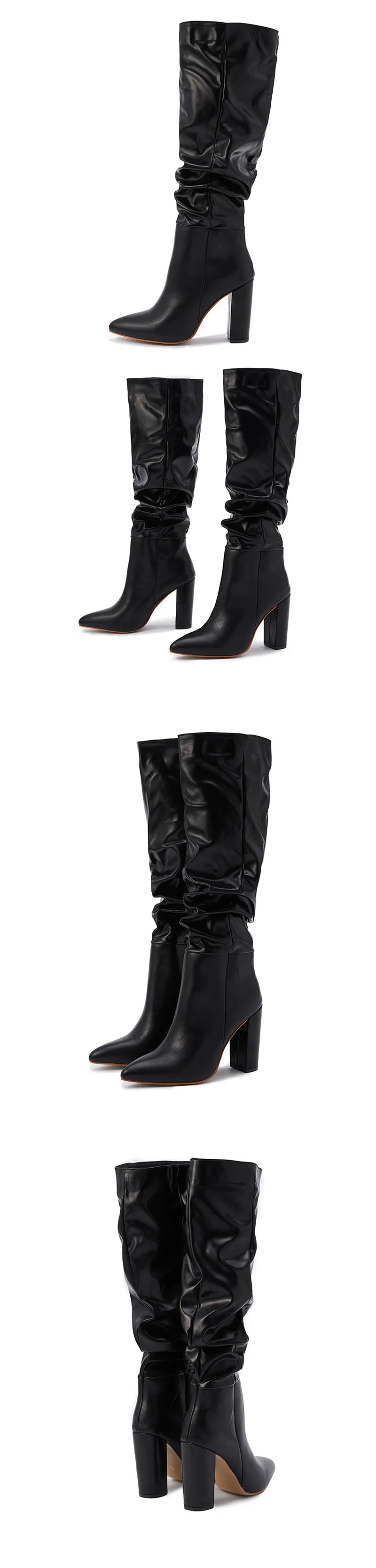 Sleek Black Slouch High-Heel Boots
