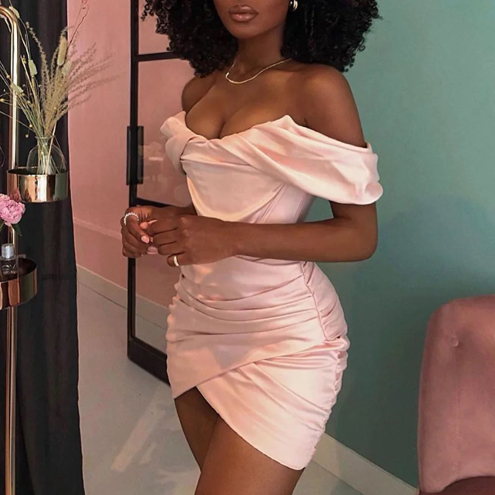 Off-Shoulder Ruched Mini Dress