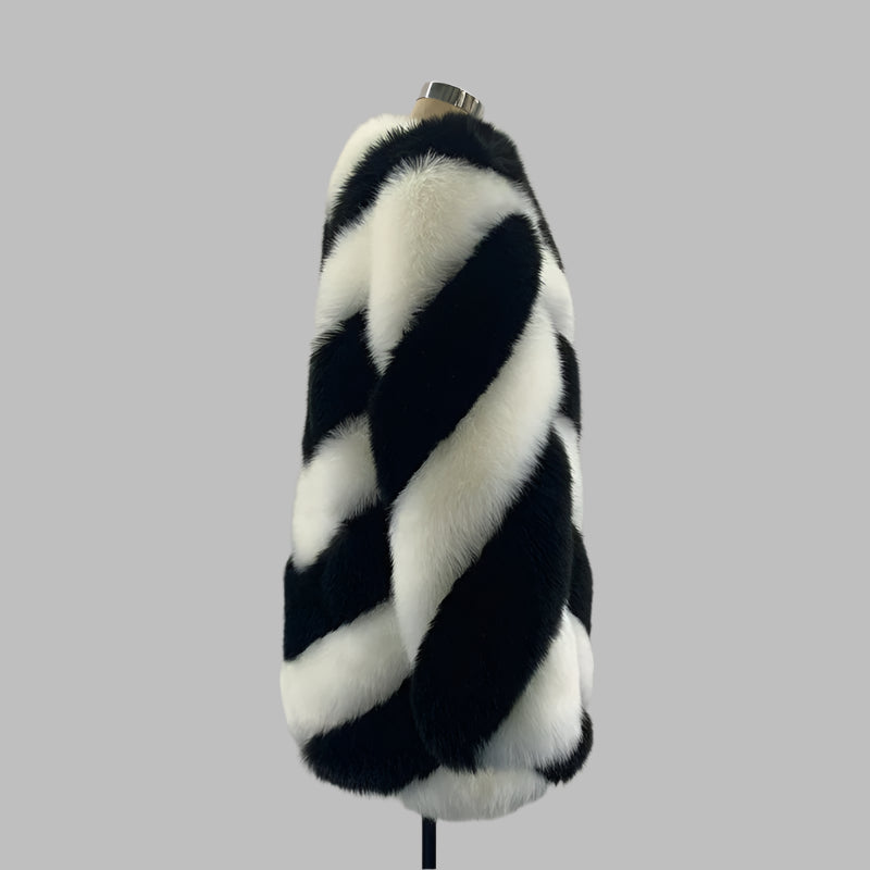 Monochrome Chevron Fur Coat