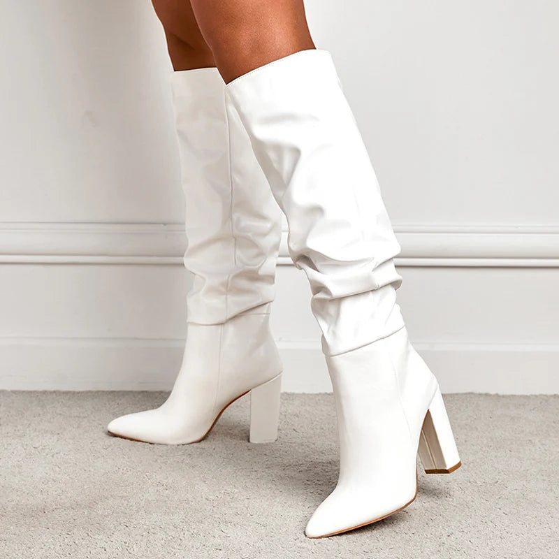 Sleek Black Slouch High-Heel Boots