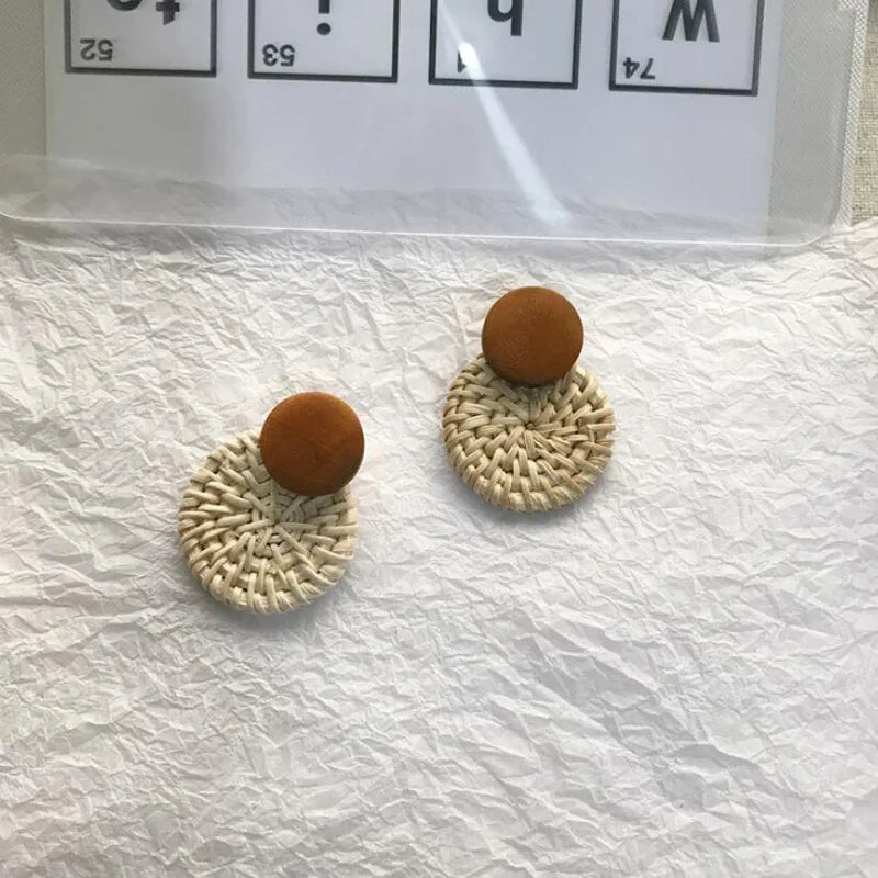 Handmade Rattan Woven Statement Earrings