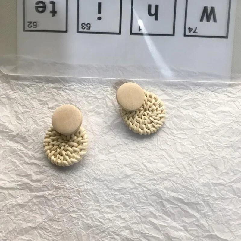 Handmade Rattan Woven Statement Earrings