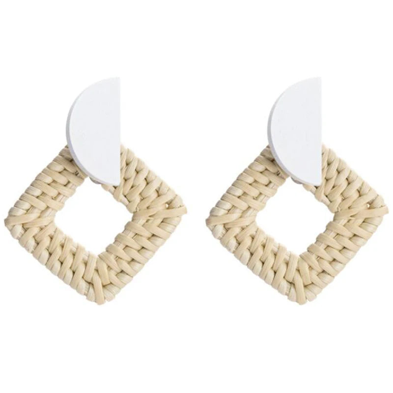 Handmade Rattan Woven Statement Earrings