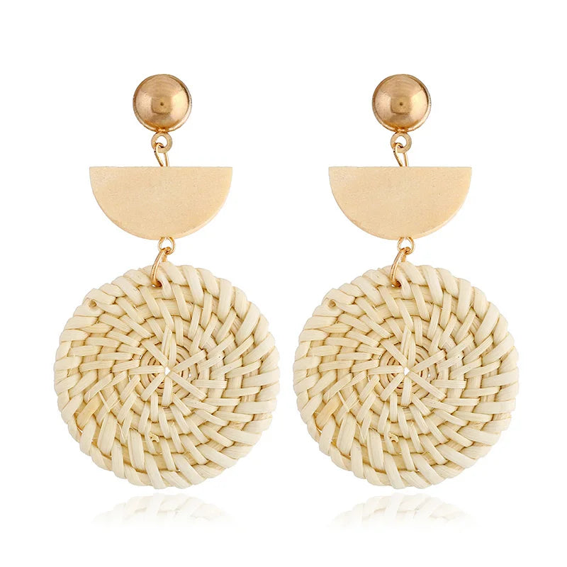Handmade Rattan Woven Statement Earrings