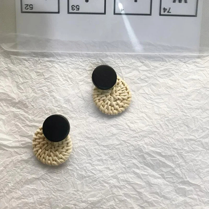 Handmade Rattan Woven Statement Earrings