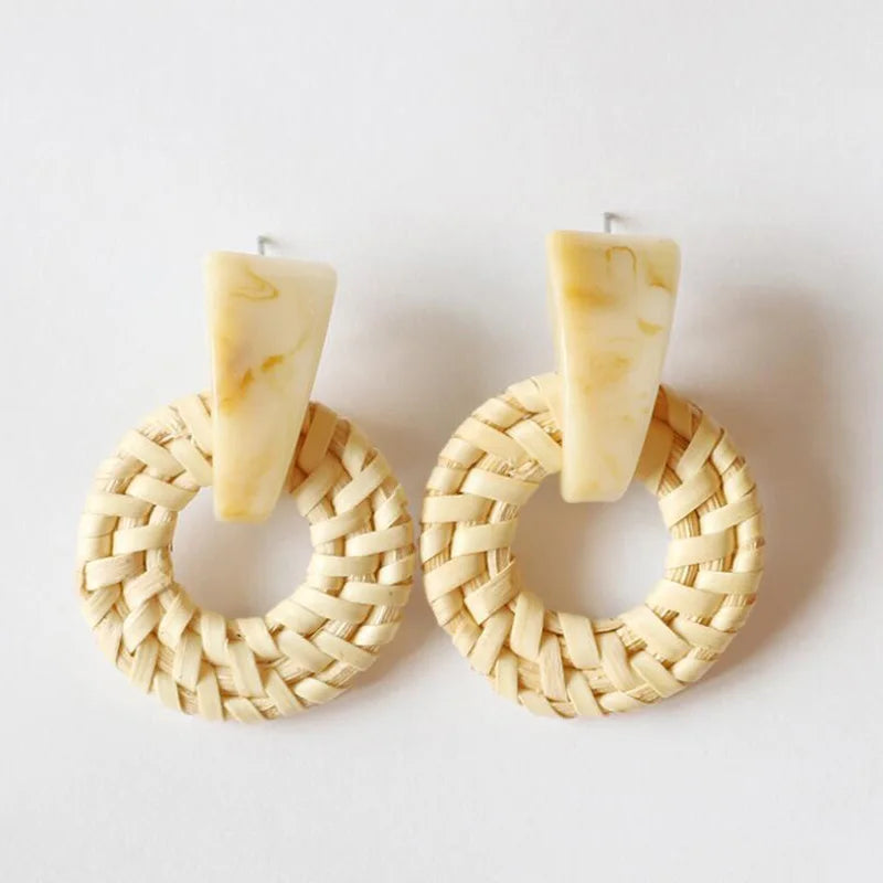 Handmade Rattan Woven Statement Earrings