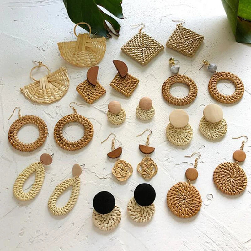 Handmade Rattan Woven Statement Earrings