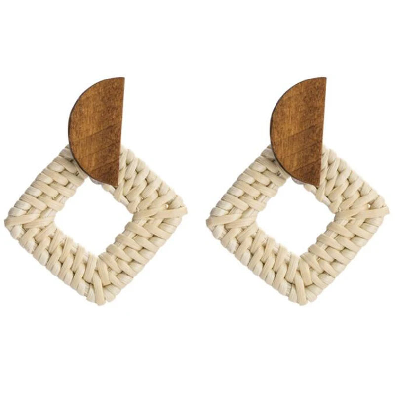 Handmade Rattan Woven Statement Earrings