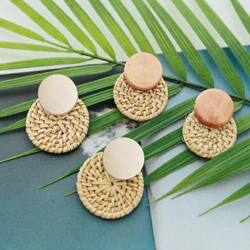 Handmade Rattan Woven Statement Earrings