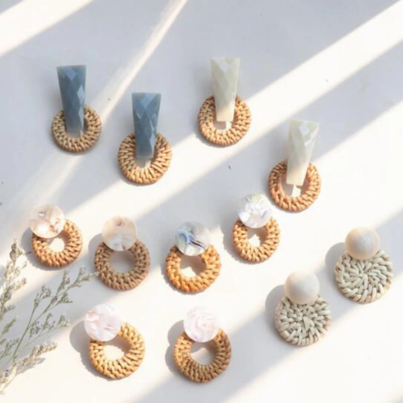 Handmade Rattan Woven Statement Earrings