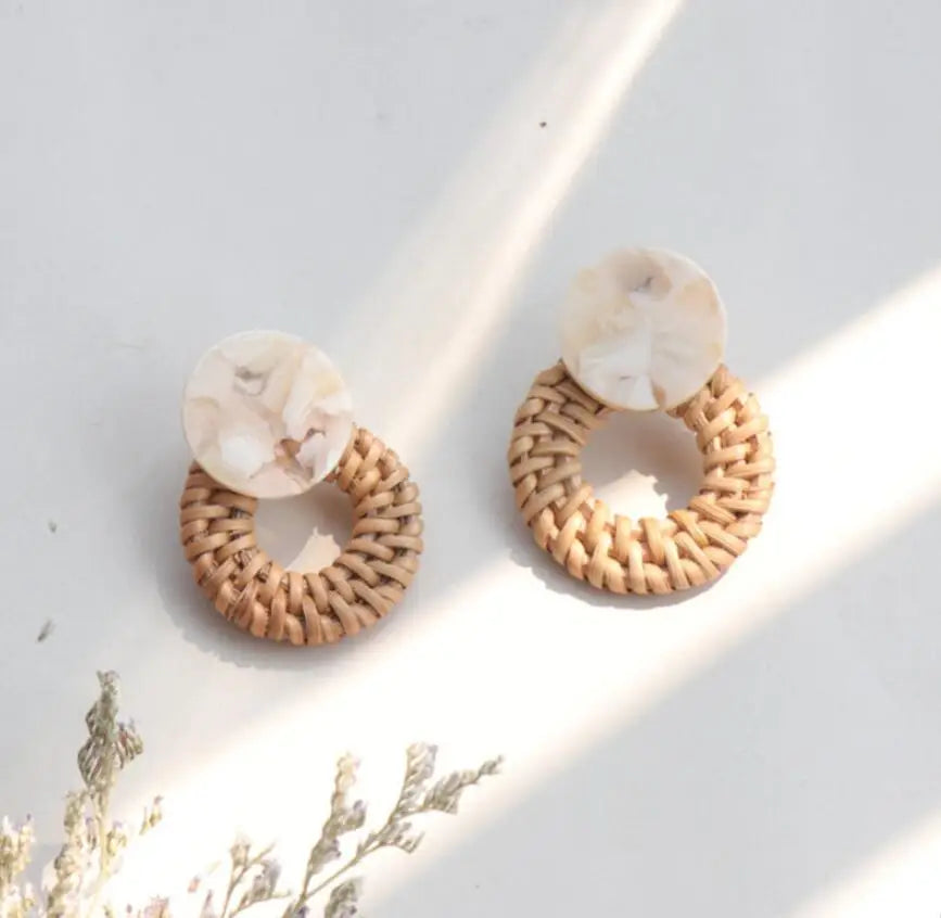Handmade Rattan Woven Statement Earrings