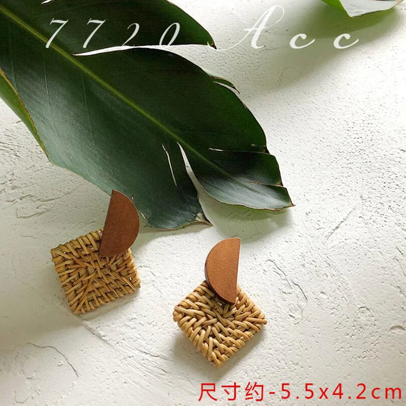 Handmade Rattan Woven Statement Earrings