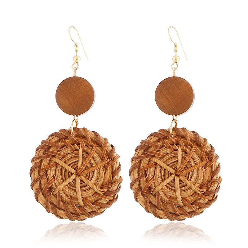 Handmade Rattan Woven Statement Earrings