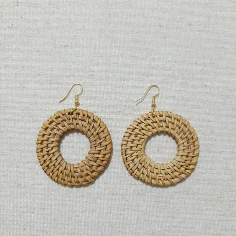 Handmade Rattan Woven Statement Earrings