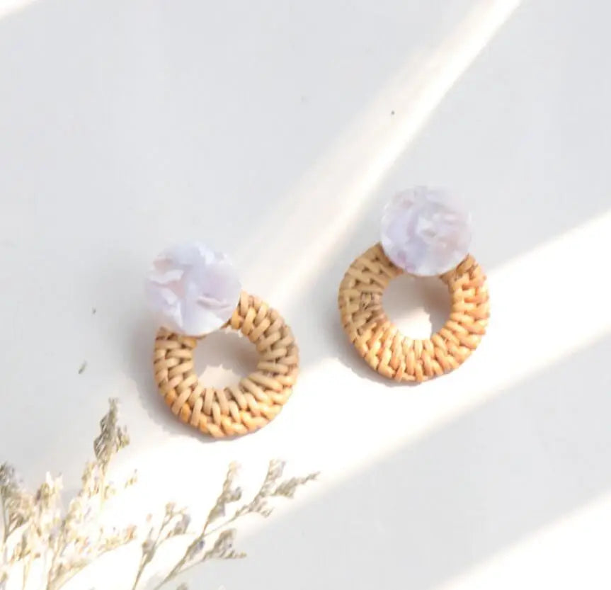 Handmade Rattan Woven Statement Earrings