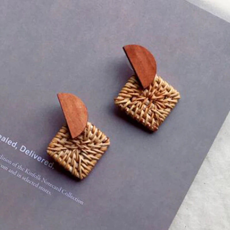 Handmade Rattan Woven Statement Earrings
