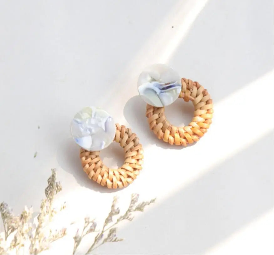 Handmade Rattan Woven Statement Earrings