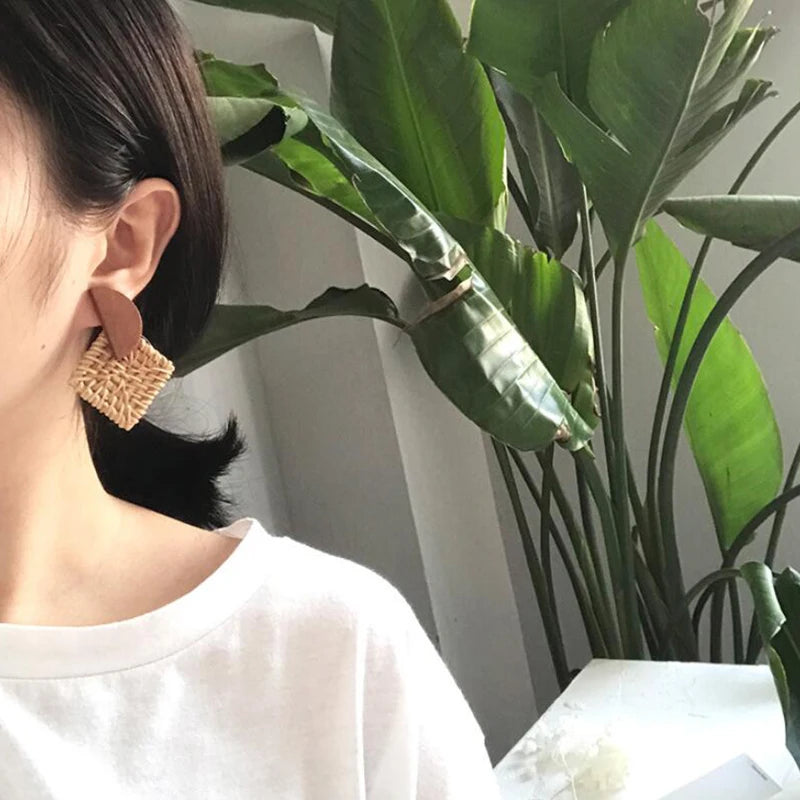 Handmade Rattan Woven Statement Earrings