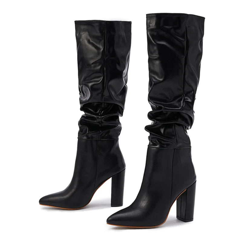 Sleek Black Slouch High-Heel Boots